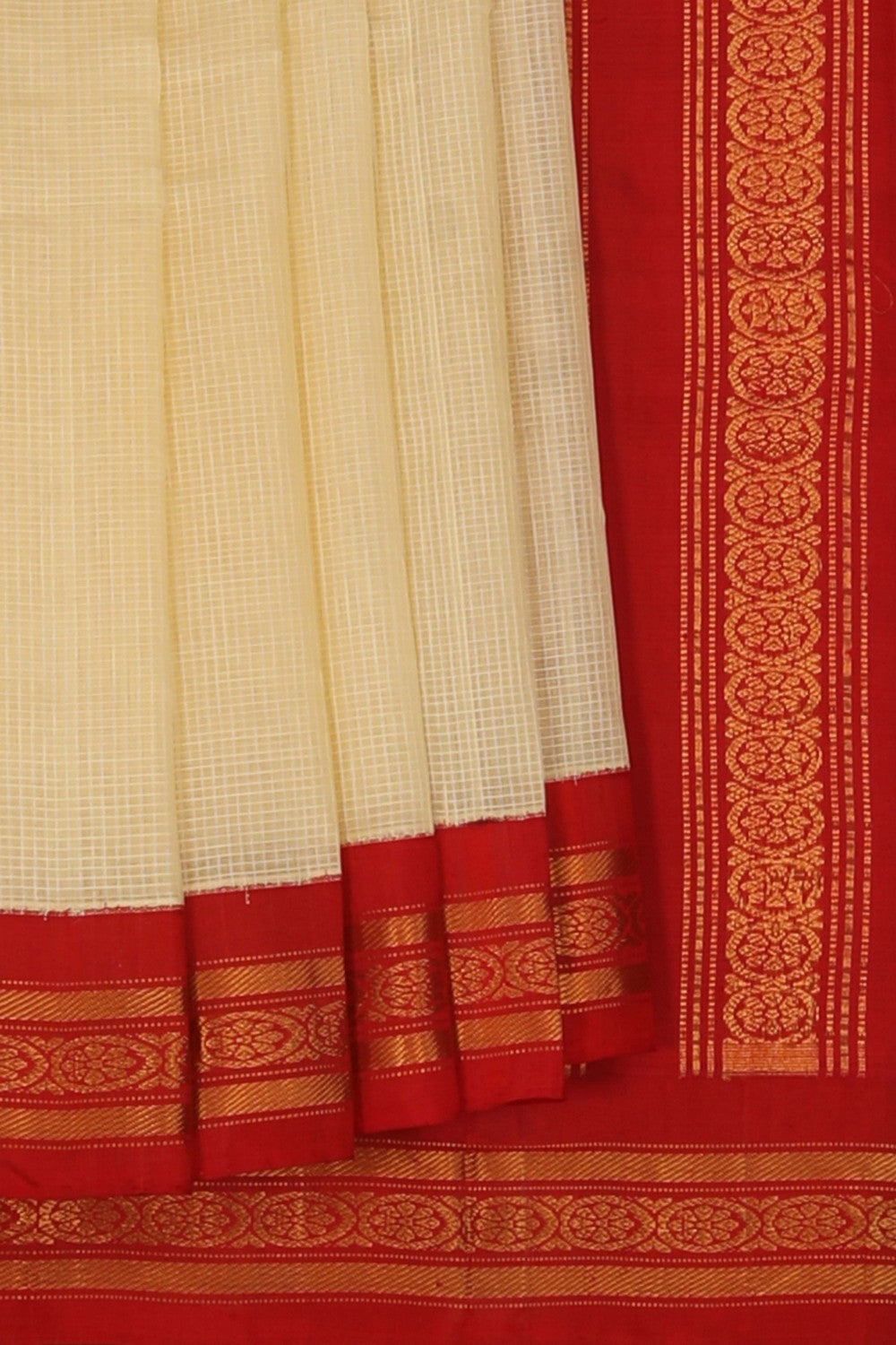 Image of Gadwal Cotton Cream Saree